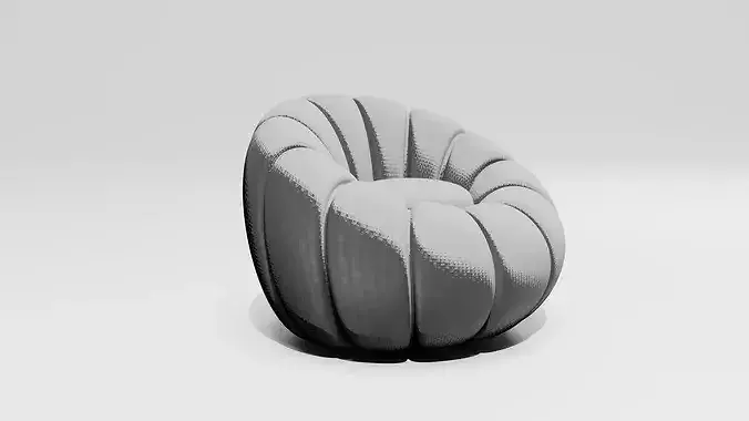 Round Bubble Armchair Channel Tufted Fabric Lounge Pumpkin Chair Low-poly 3D model 6