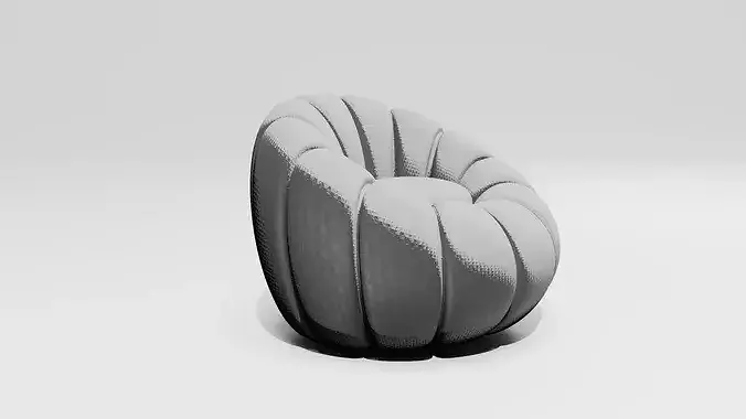 Round Bubble Armchair Channel Tufted Fabric Lounge Pumpkin Chair Low-poly 3D model 4
