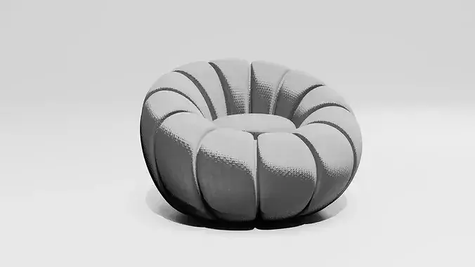 Round Bubble Armchair Channel Tufted Fabric Lounge Pumpkin Chair Low-poly 3D model 2