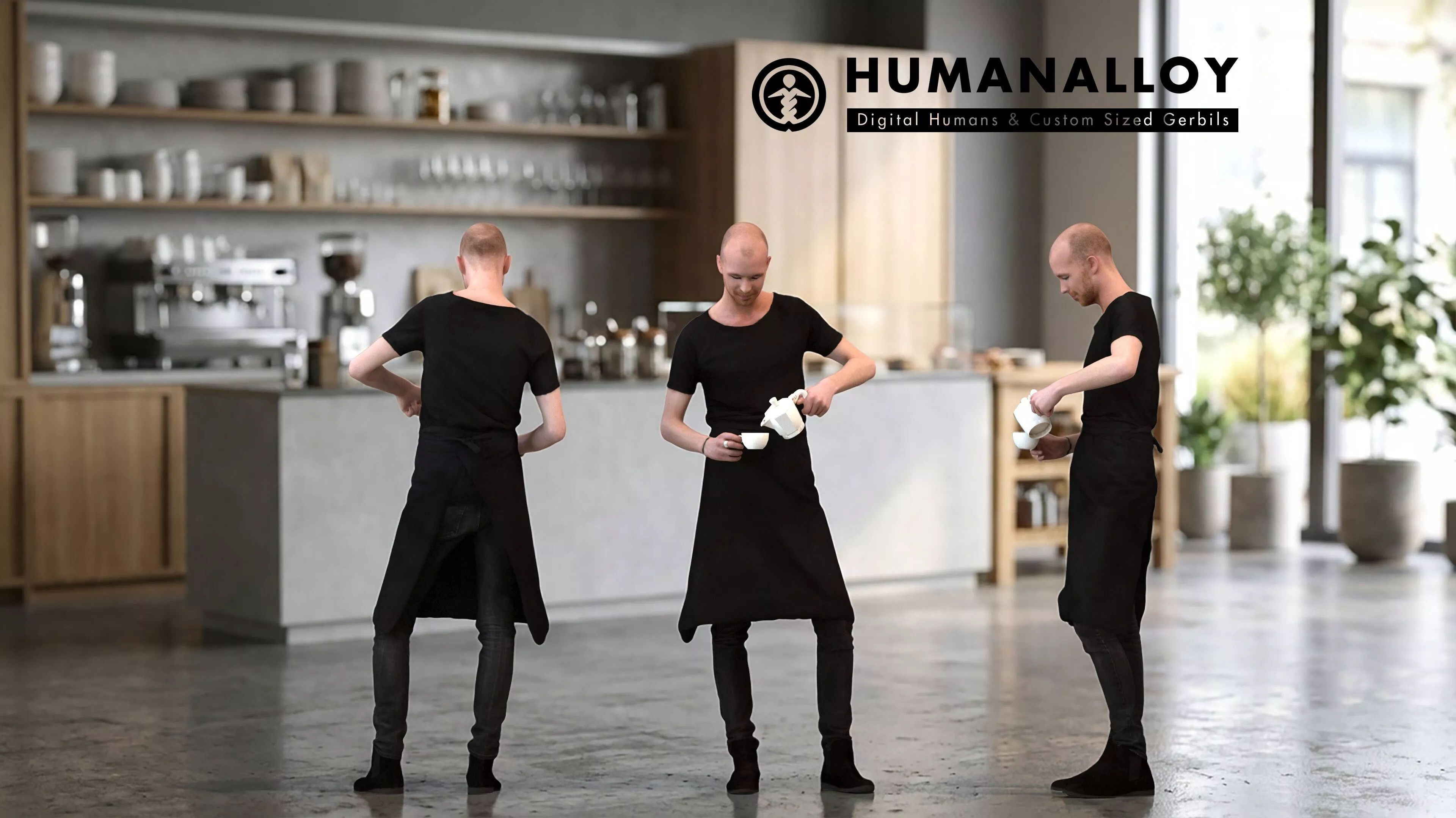 Adult Caucasian man standing in hospitality uniform for 3D model