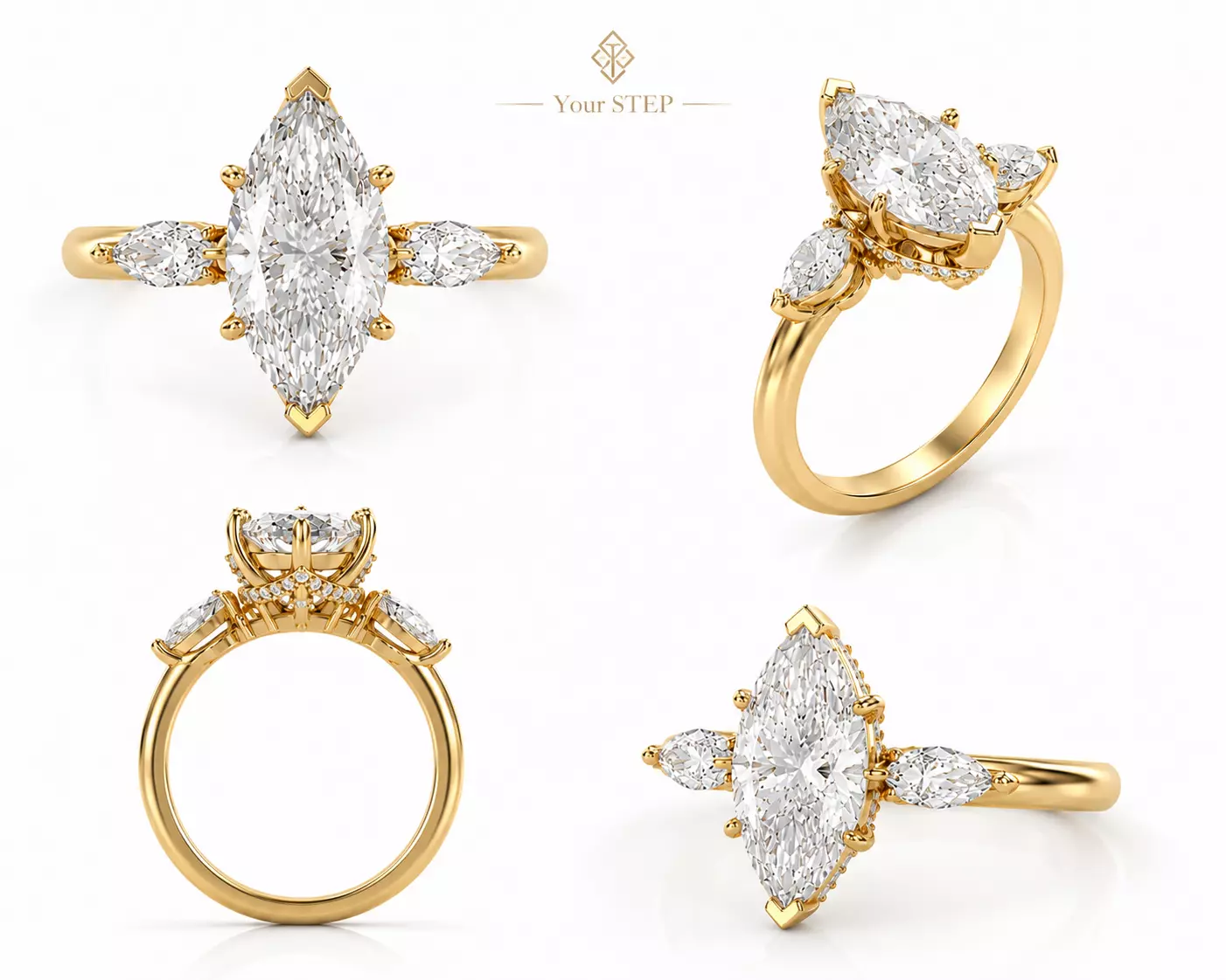 Luxury Marquise Diamond Gold Ring Elegant Jewelry 3D print model