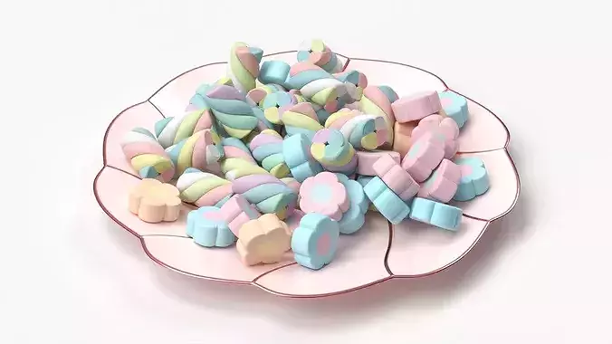 Porcelain Saucer with Colorful Marshmallows 3D model