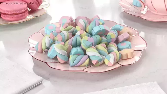 Porcelain Saucer with Colorful Marshmallows 3D model 2