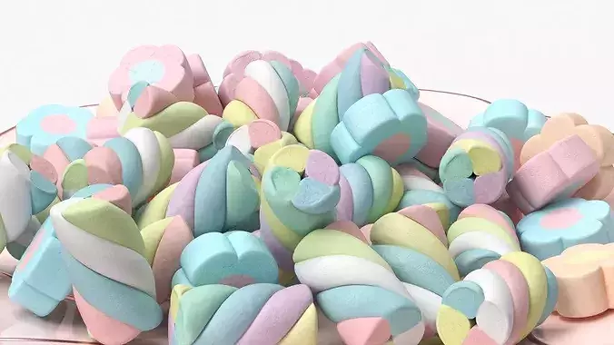 Porcelain Saucer with Colorful Marshmallows 3D model 4