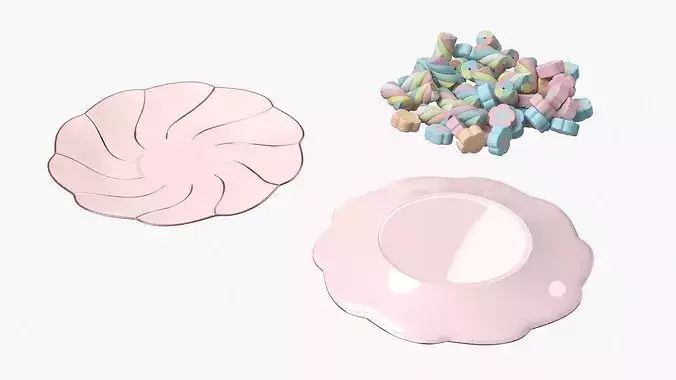 Porcelain Saucer with Colorful Marshmallows 3D model 5