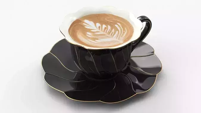 Black Porcelain Latte Cup with Saucer 3D model