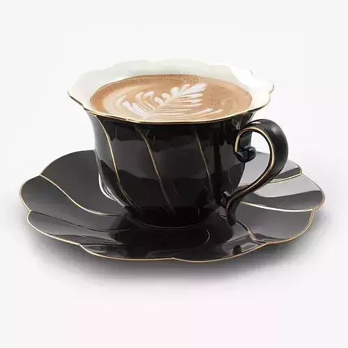 Black Porcelain Latte Cup with Saucer 3D model 3