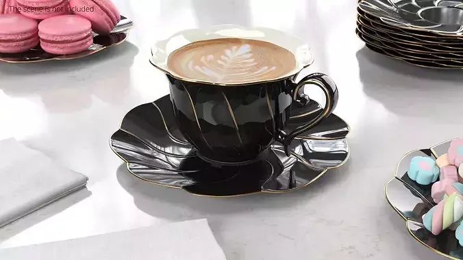 Black Porcelain Latte Cup with Saucer 3D model 2