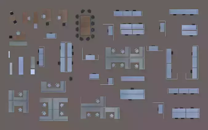 2d office furniture floorplan top view PSD 3D model render reali 3D model