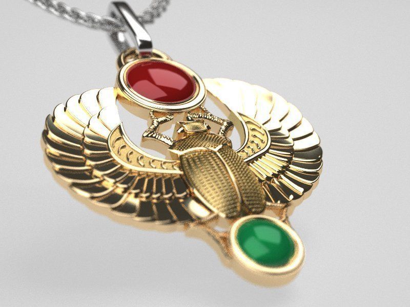 Winged Scarab pendant classic  3D print model_2