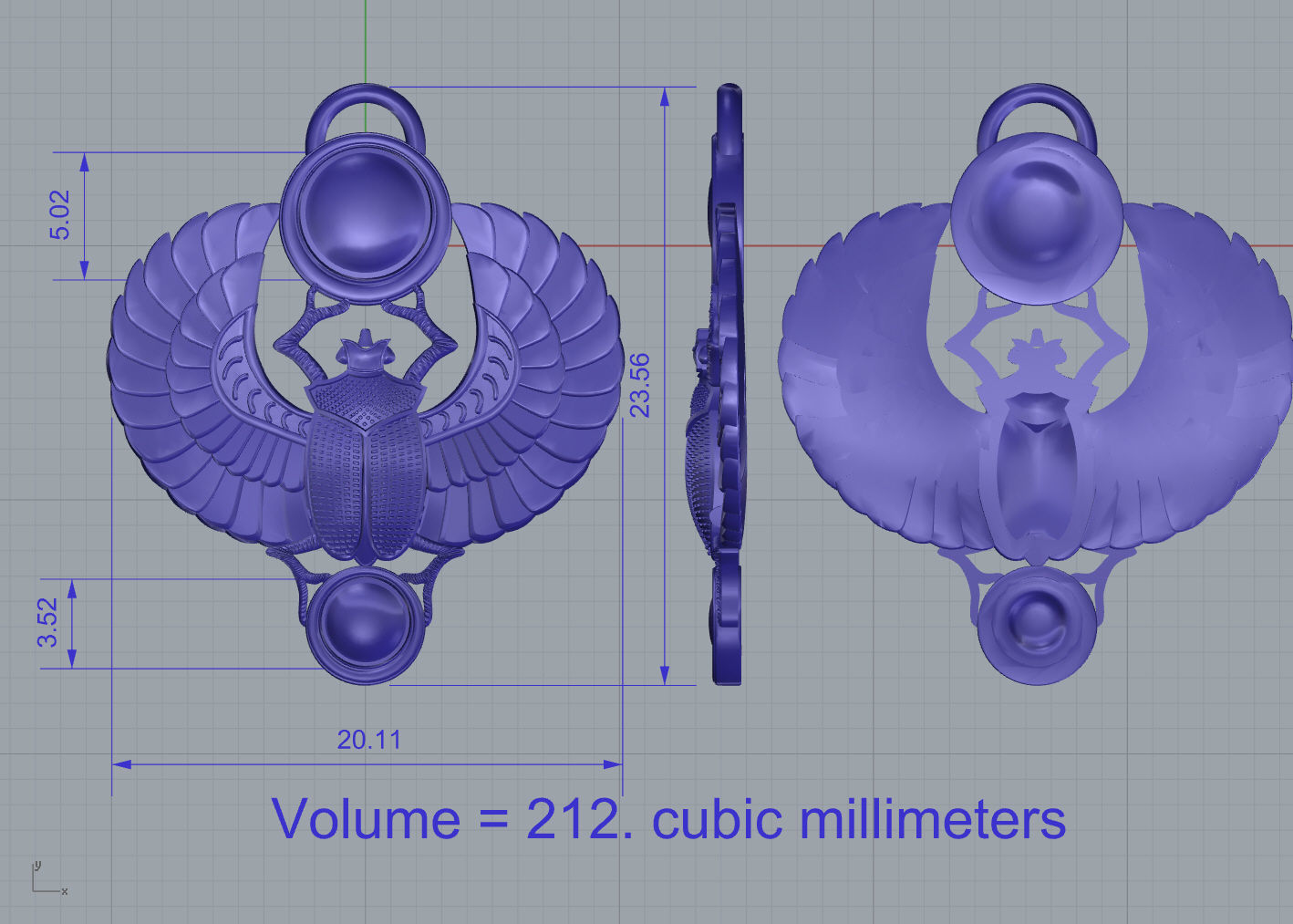Winged Scarab pendant classic  3D print model_9