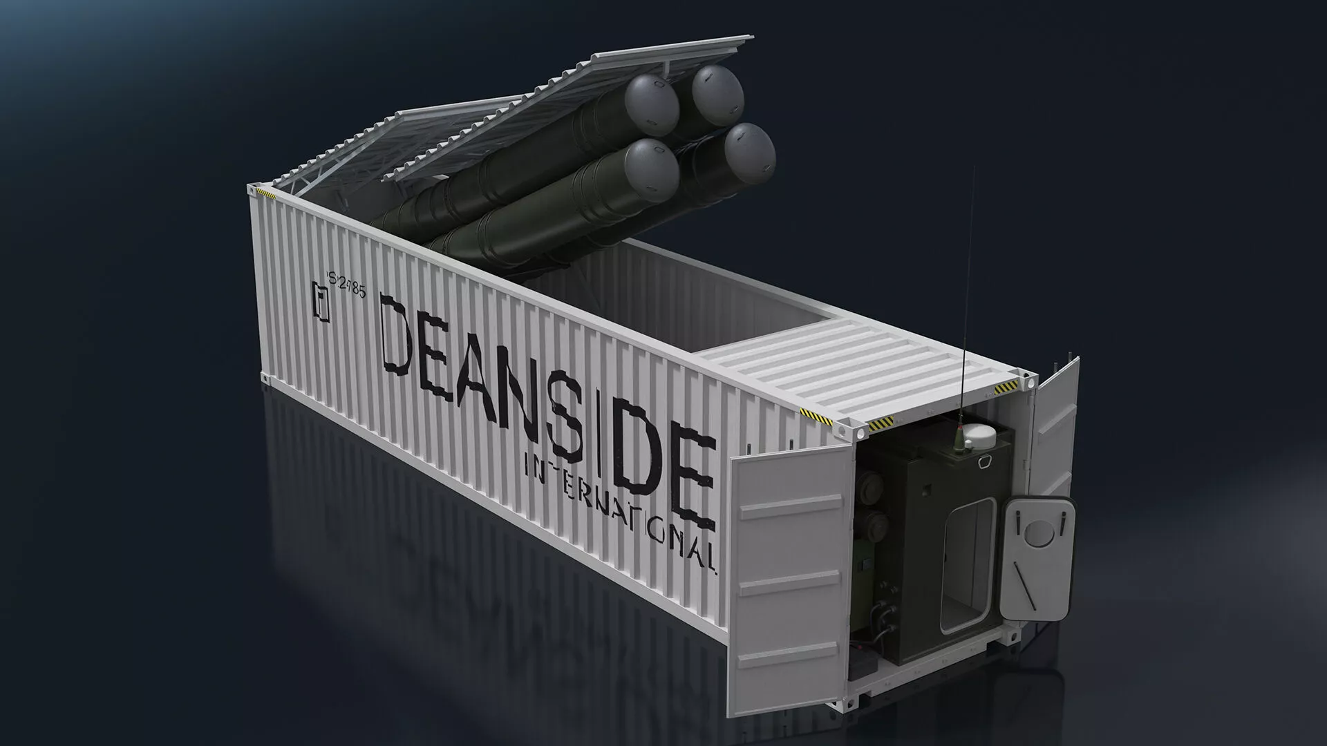 40ft Shipping Container for Air Defense Systems Rigged for Maya 3D model