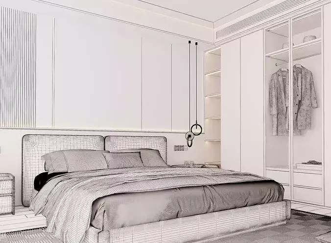 modern bedroom interior020 3D model 2