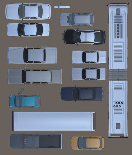2d cars vehicules furniture floorplan top view PSD 3D model 
