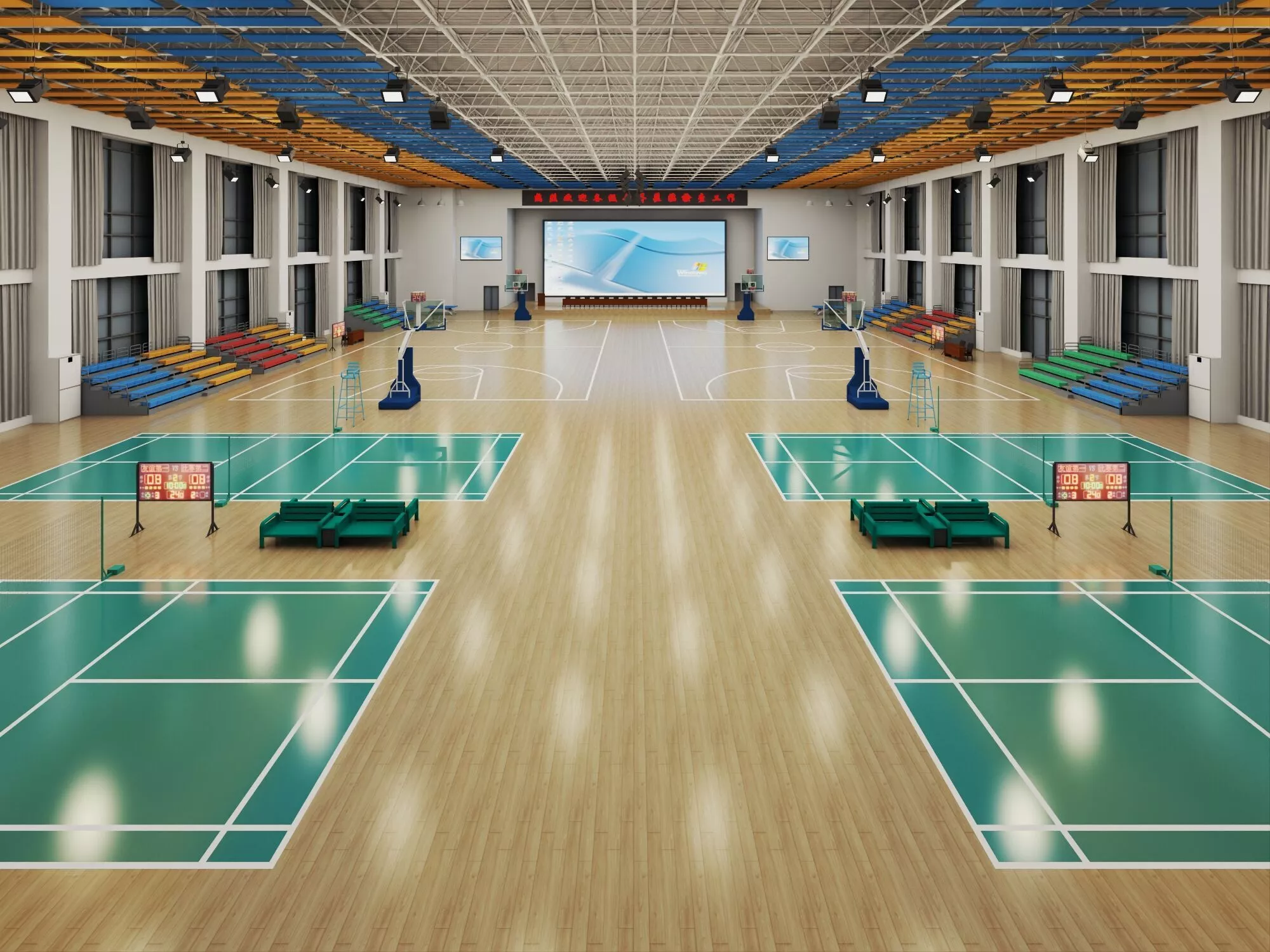 Indoor Multi-Purpose Sports Hall Low-poly 3D model