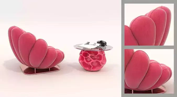 Modern Curved Lounge Chair with Side Table 2 3D model 3