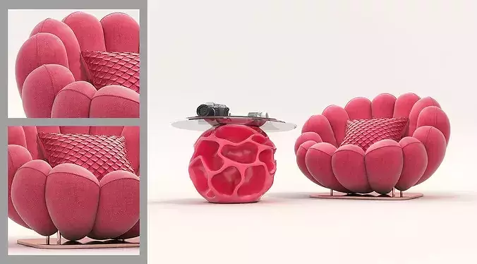 Modern Curved Lounge Chair with Side Table 2 3D model 4