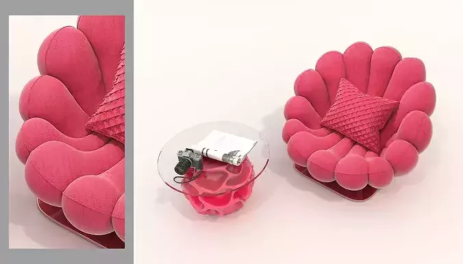 Modern Curved Lounge Chair with Side Table 2 3D model 2