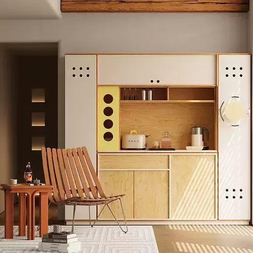 Bauhaus style sideboard chair decorative furniture asset 3D model
