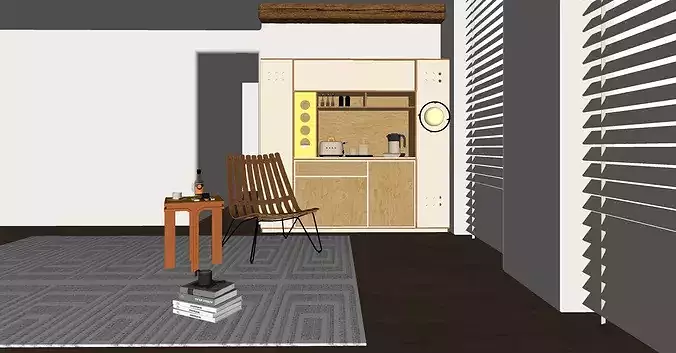 Bauhaus style sideboard chair decorative furniture asset 3D model 5