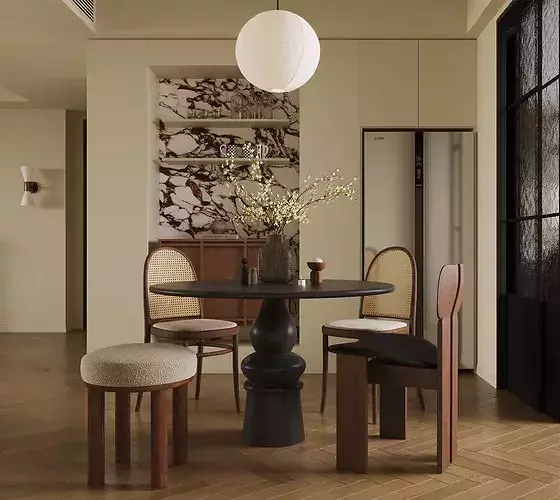 Wabi-sabi villa living room modern living room interior scenes 3D model 4