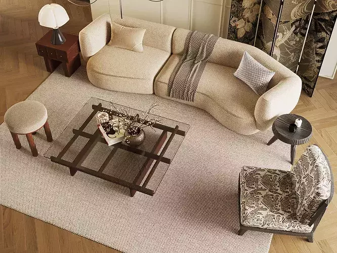 Wabi-sabi villa living room modern living room interior scenes 3D model 3