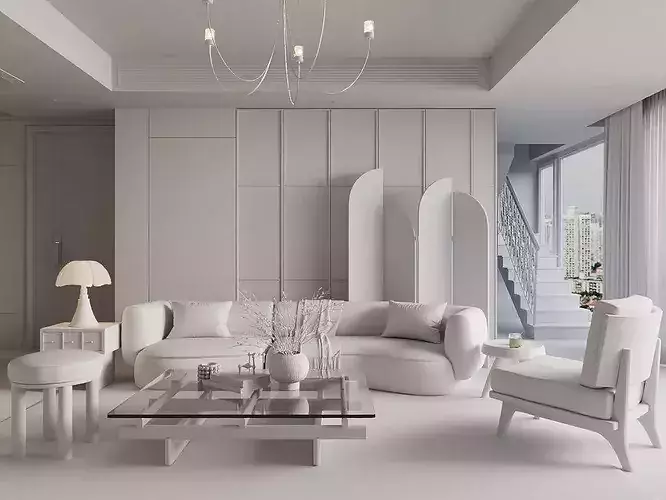 Wabi-sabi villa living room modern living room interior scenes 3D model 6