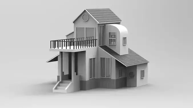 3D Villa Duplex with Balcony model Low-poly 3D model