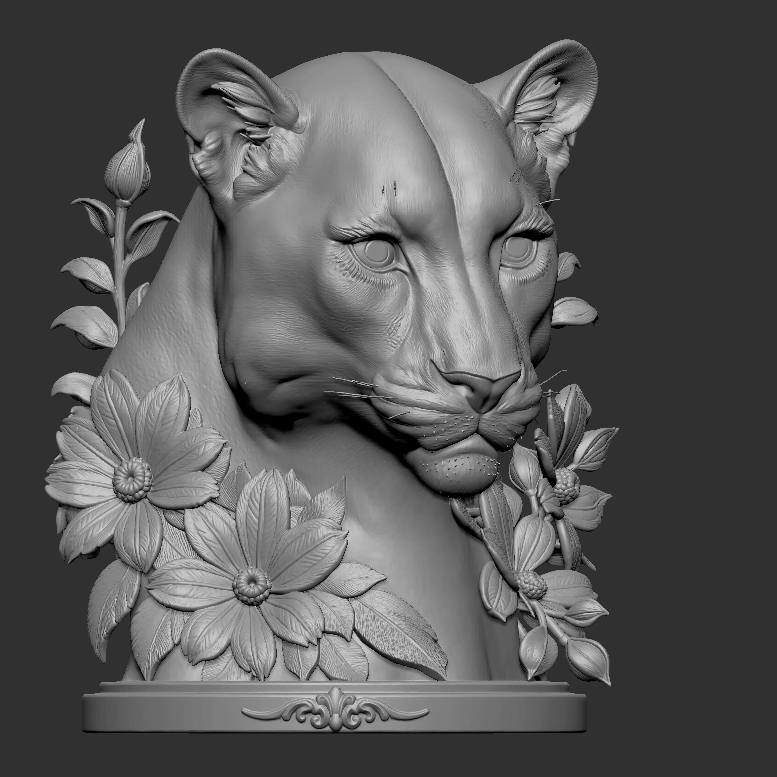 3D digital sculpture bust of a cougar mountain lion 3D print model