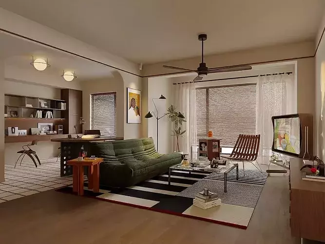 Wabi sabi Japanese Living Modern Japanese Living room 3D model 4
