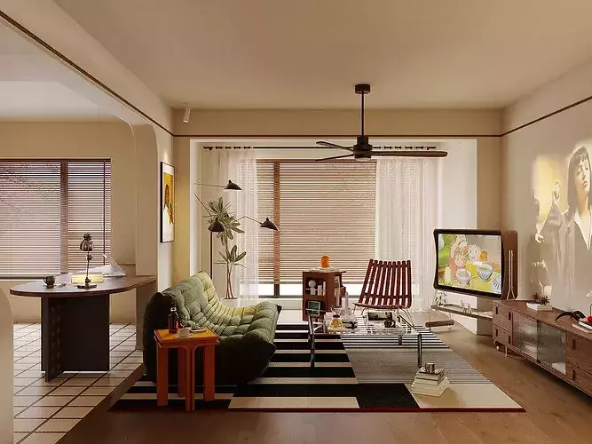 Wabi sabi Japanese Living Modern Japanese Living room 3D model