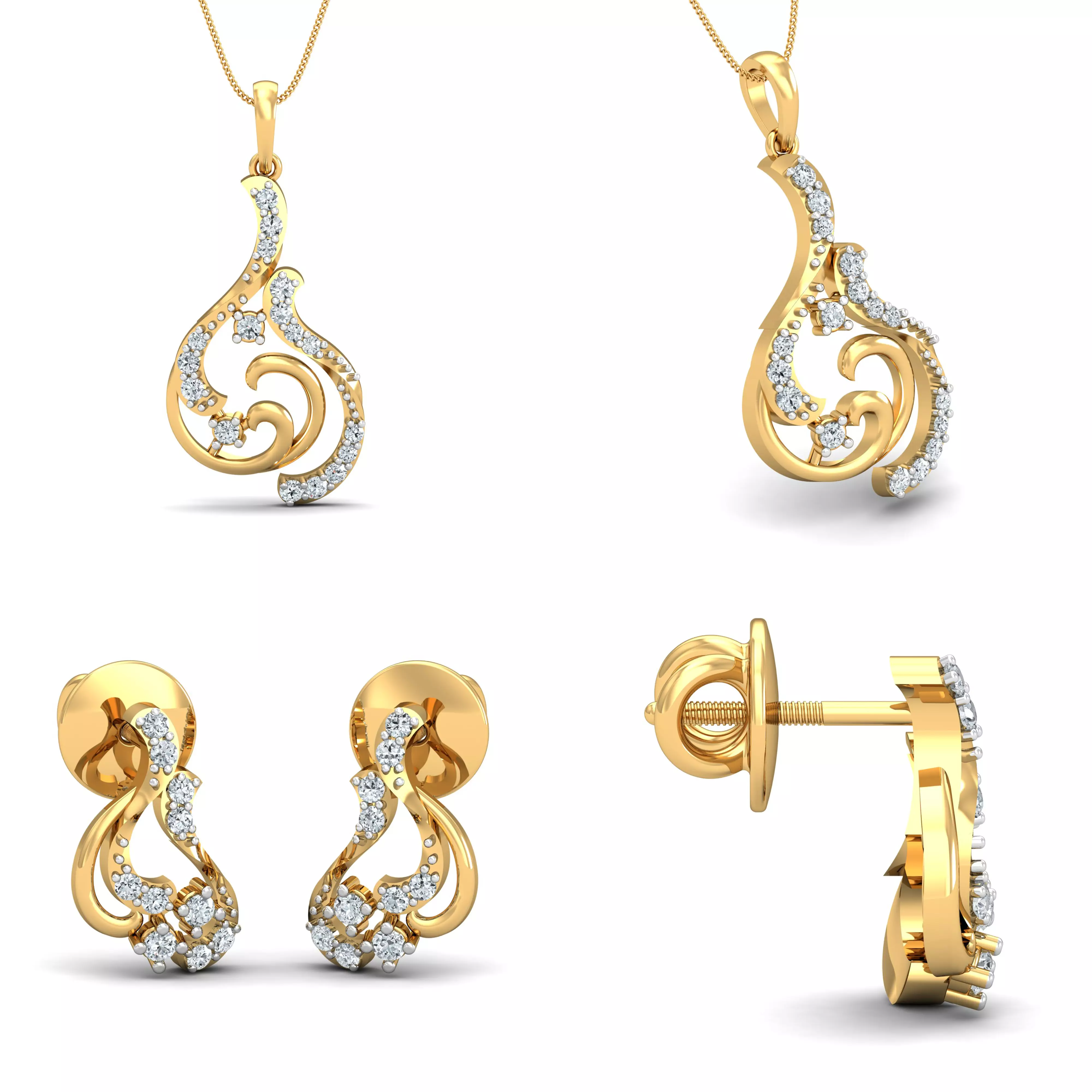 Elegant Diamond Drop Pendant Earrings Jewelry CAD Design 3D print model