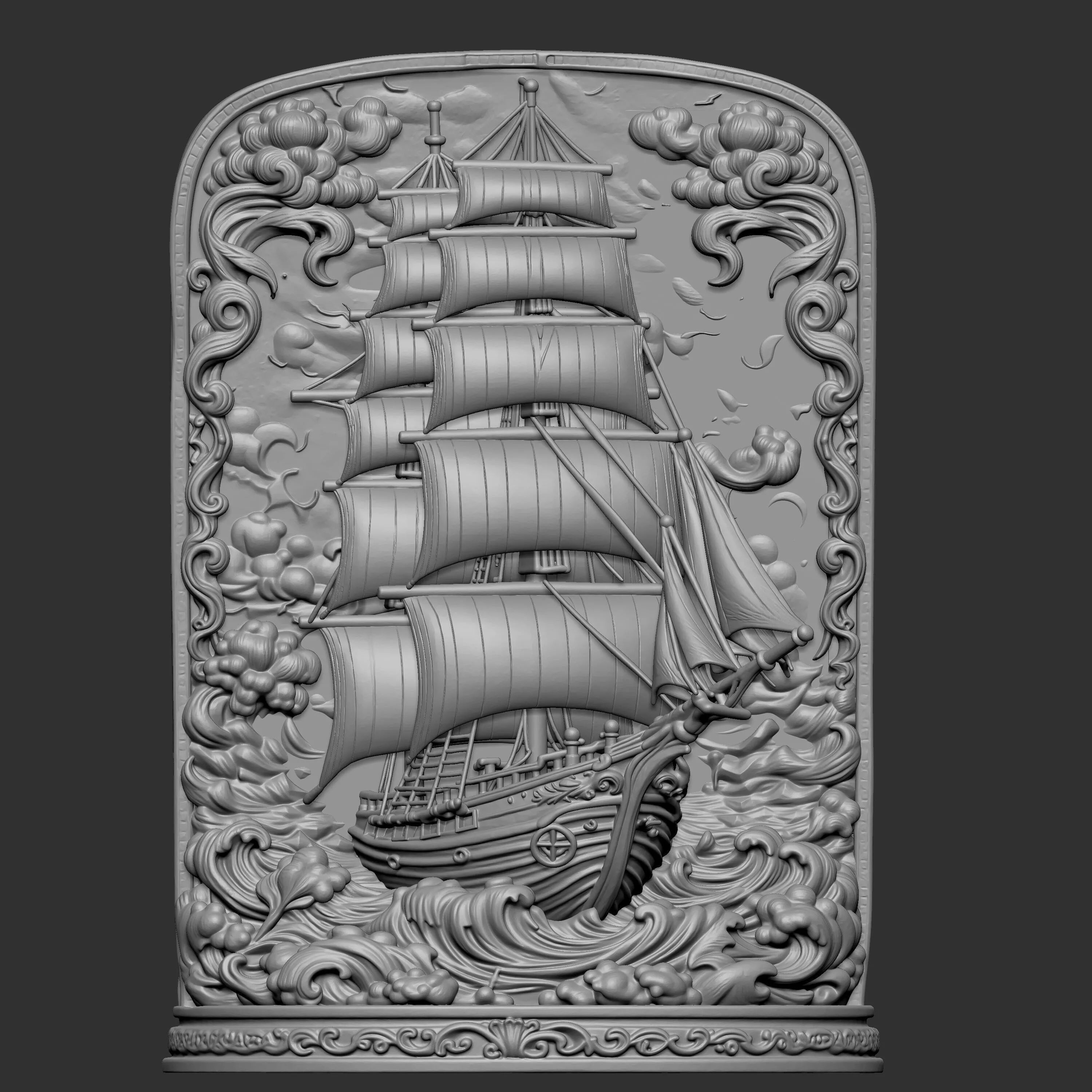 3D bas-relief model of a sailing ship 3D print model