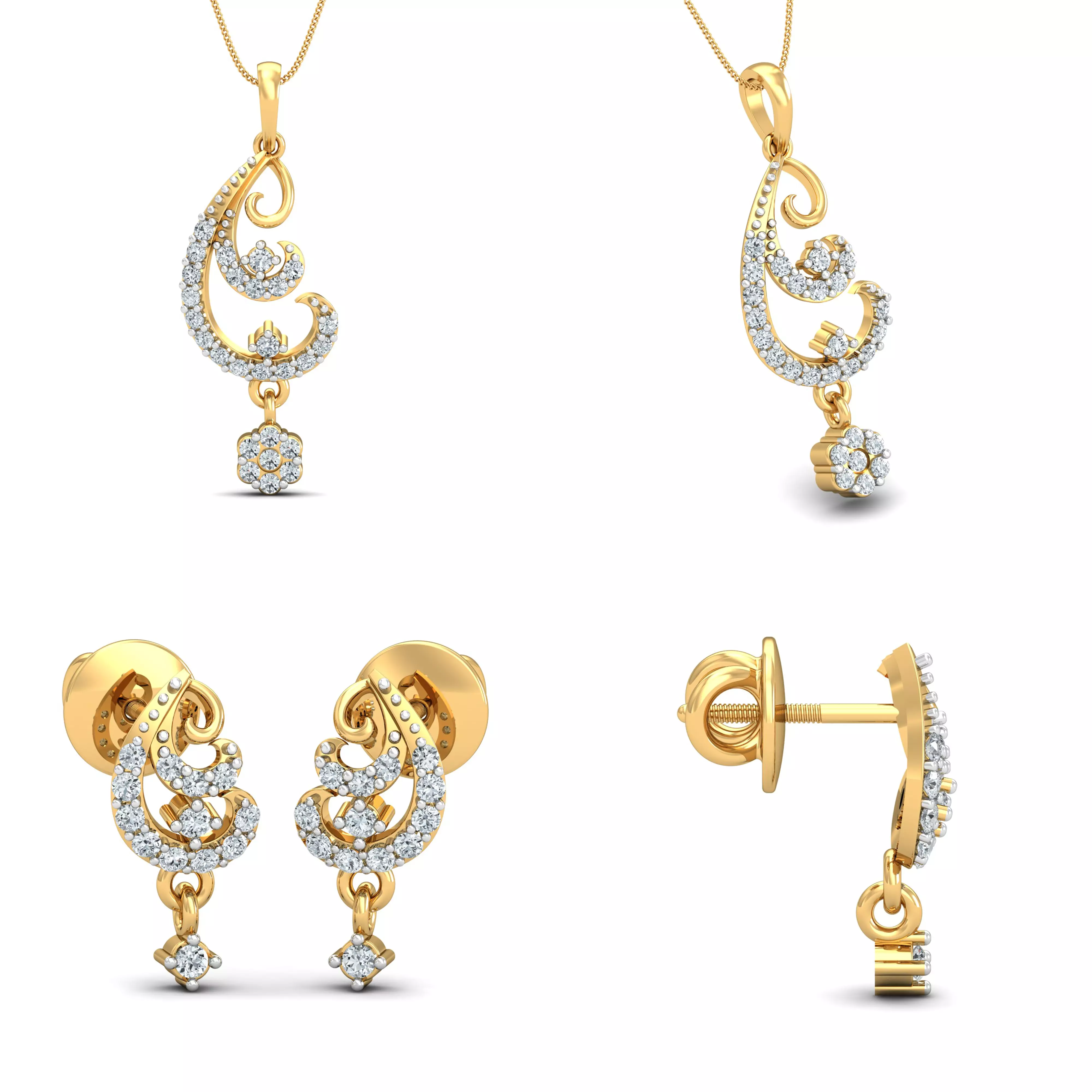 Elegant Diamond Drop Pendant Earrings Jewelry CAD Design 3D print model