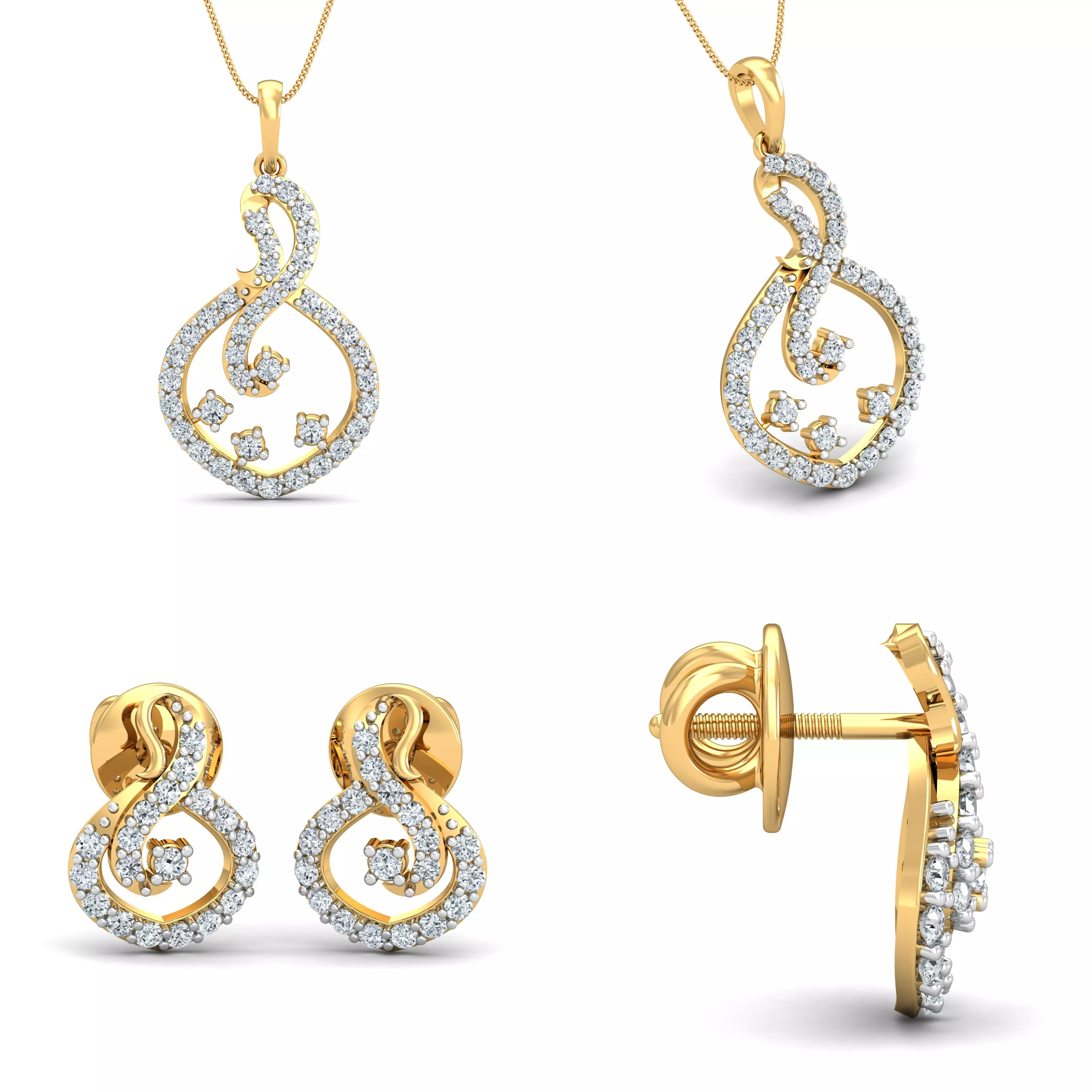 Elegant Diamond Teardrop Pendant Earrings Jewelry CAD Design 3D print model