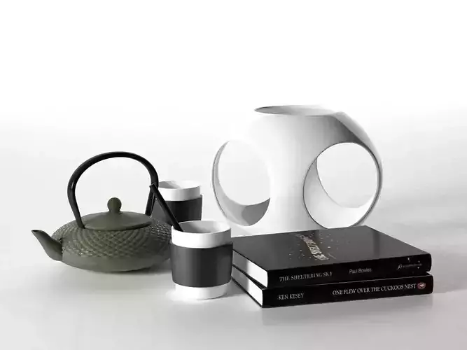 Tea Set with Sculpture and Book