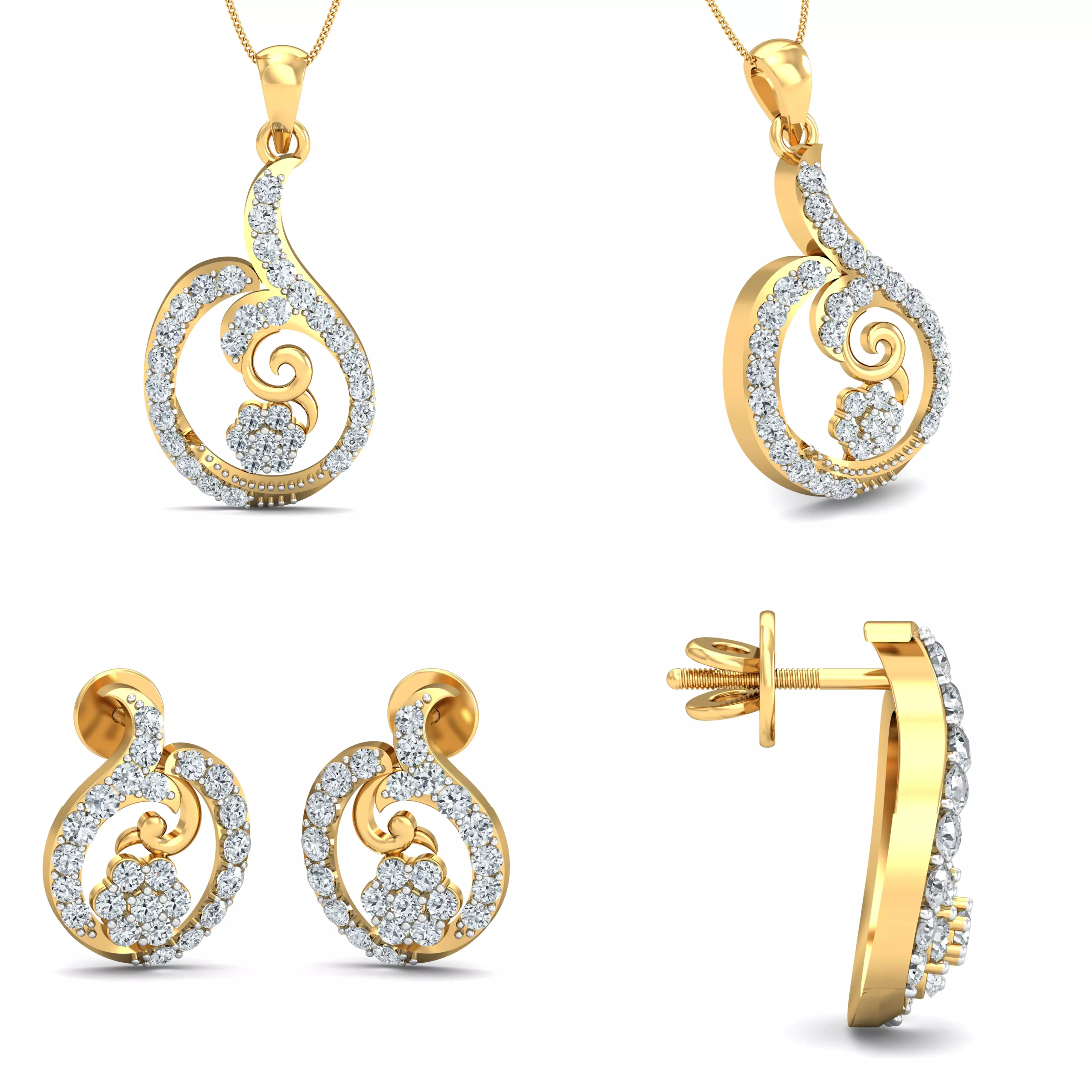 Luxury Diamond Floral Pendant Earrings Jewelry CAD Design 3D print model