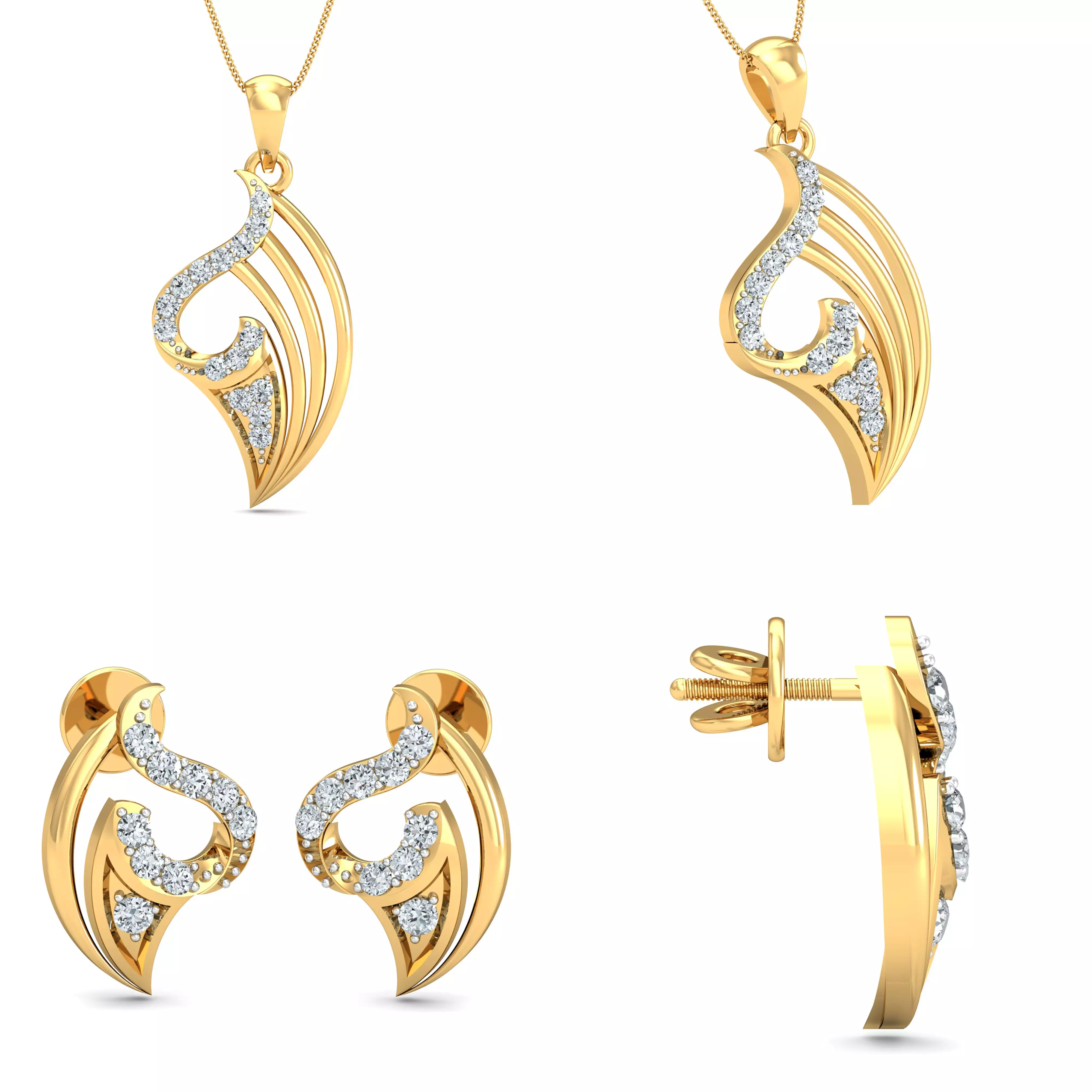 Elegant Diamond Leaf Pendant Earrings Jewelry CAD Design 3D print model