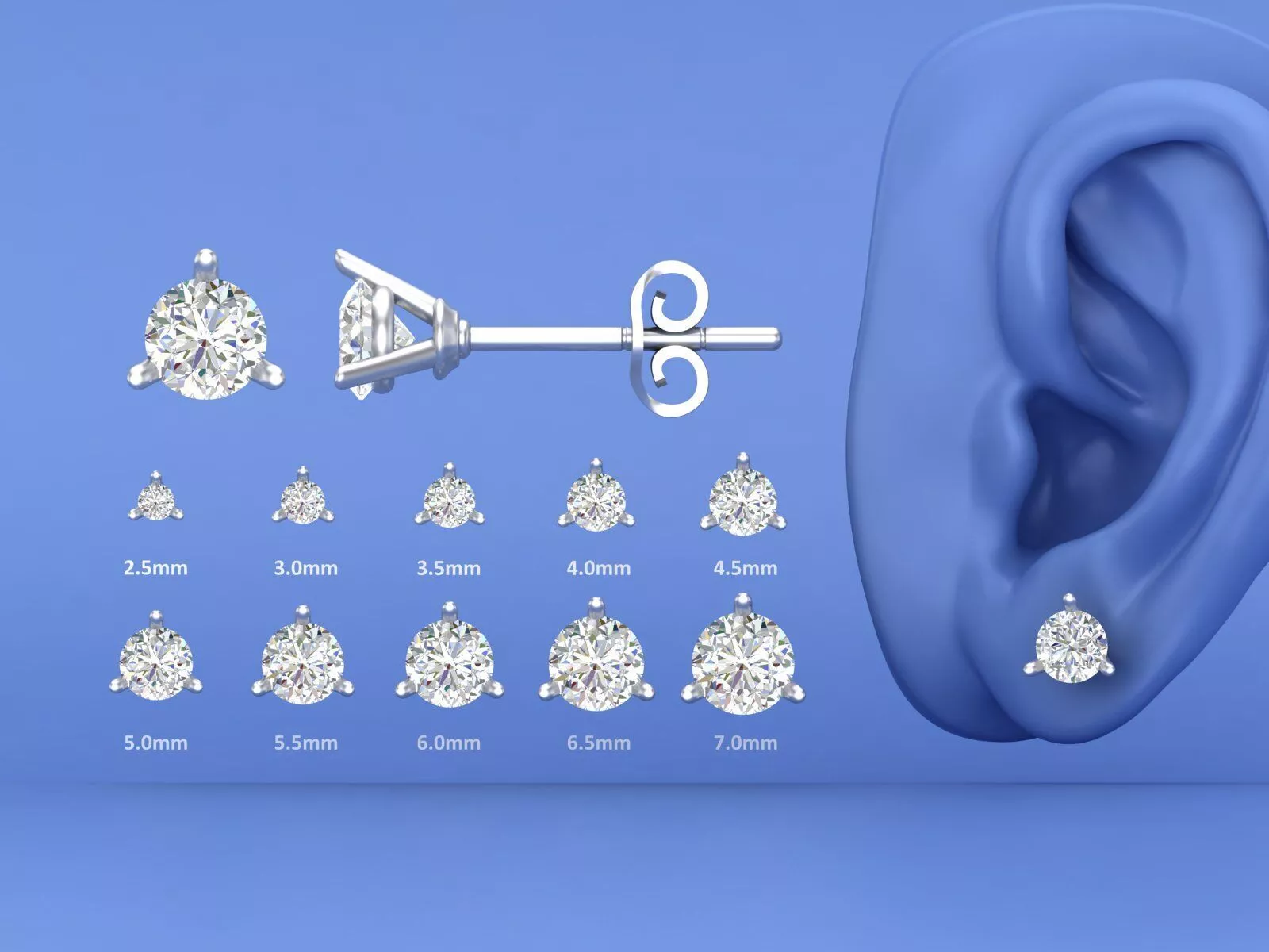 Martini Diamond Stud Earrings CAD Design 3D print model
