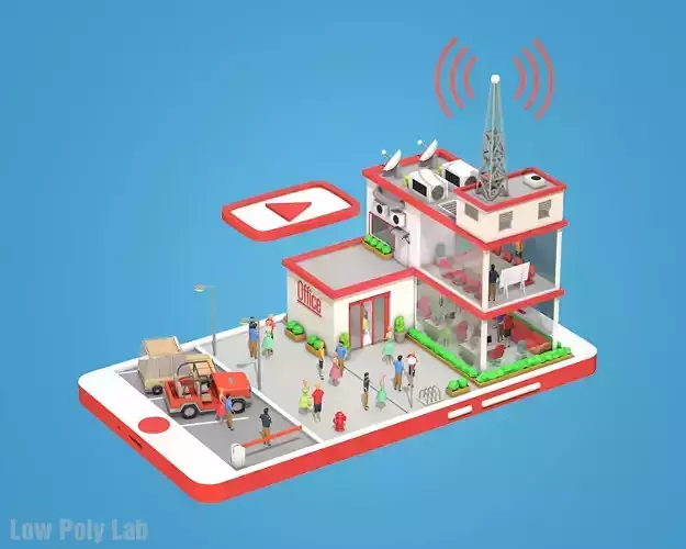 Cartoon Office on phone screen Low Poly Low-poly 3D model