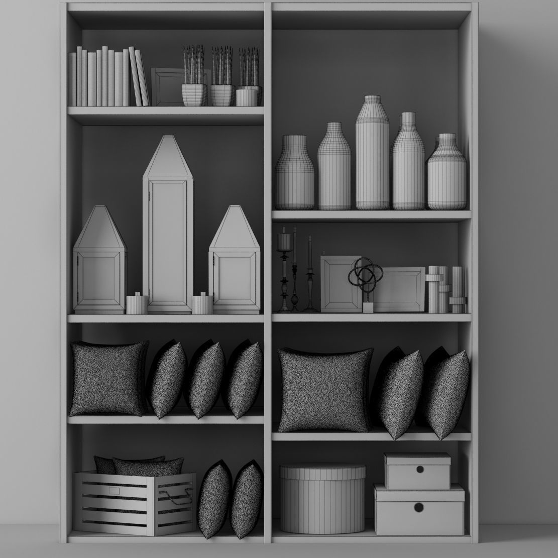 Decorative set - 9 living room with bookshelves and pillows 3D model_2