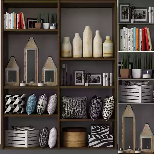 Decorative set - 9 living room with bookshelves and pillows