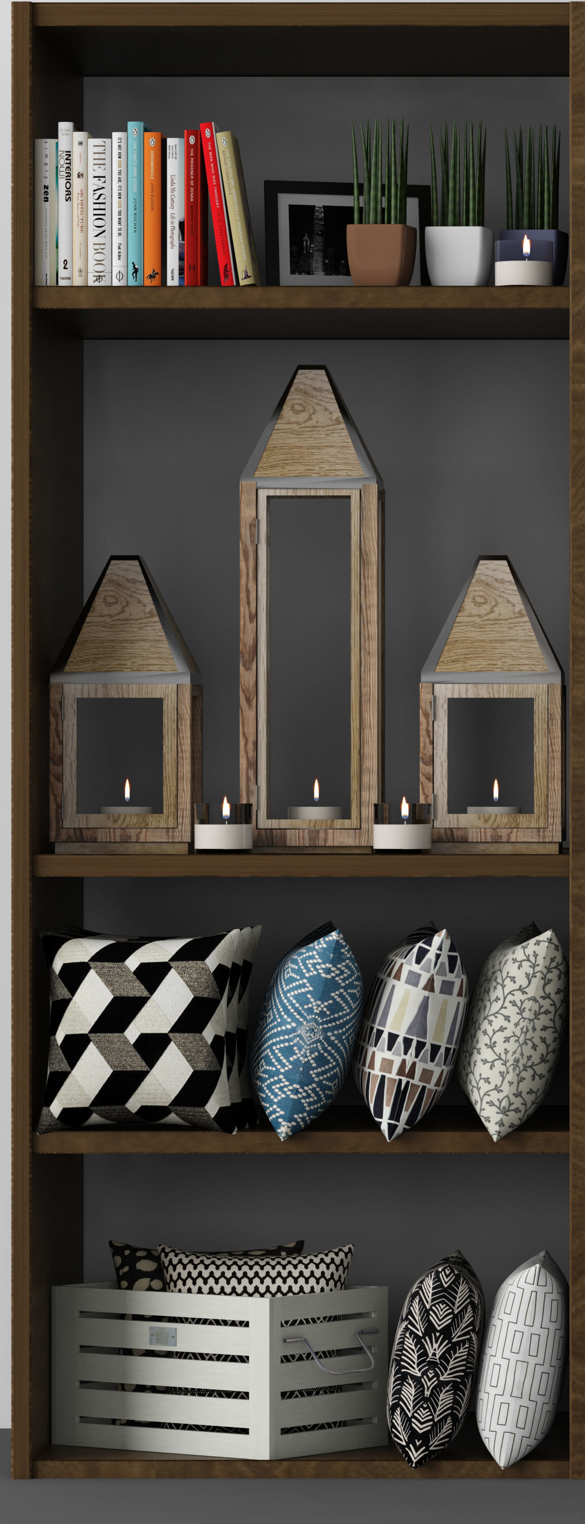 Decorative set - 9 living room with bookshelves and pillows 3D model_3