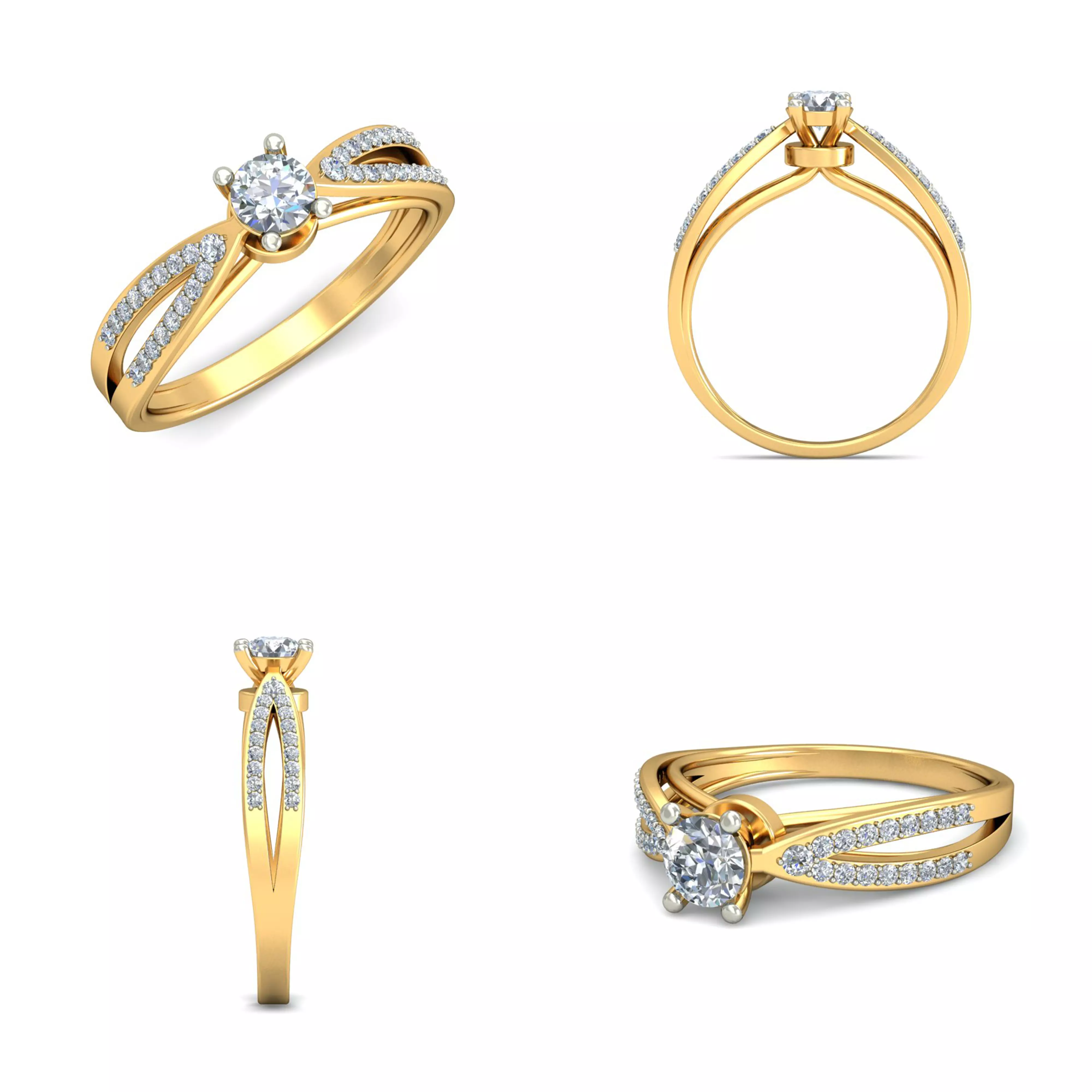 Diamond Split Shank Solitaire Ring CAD Design 3DM Jewelry 3D print model