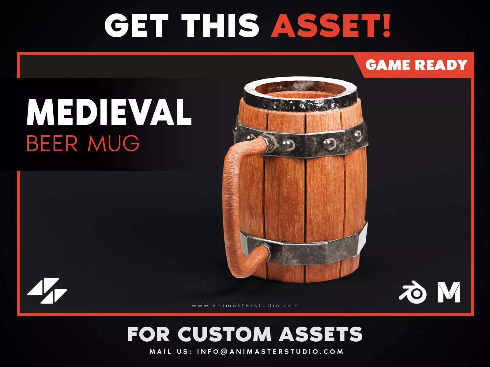 Medieval Beer Mug - PBR Game Ready Low-poly 3D model