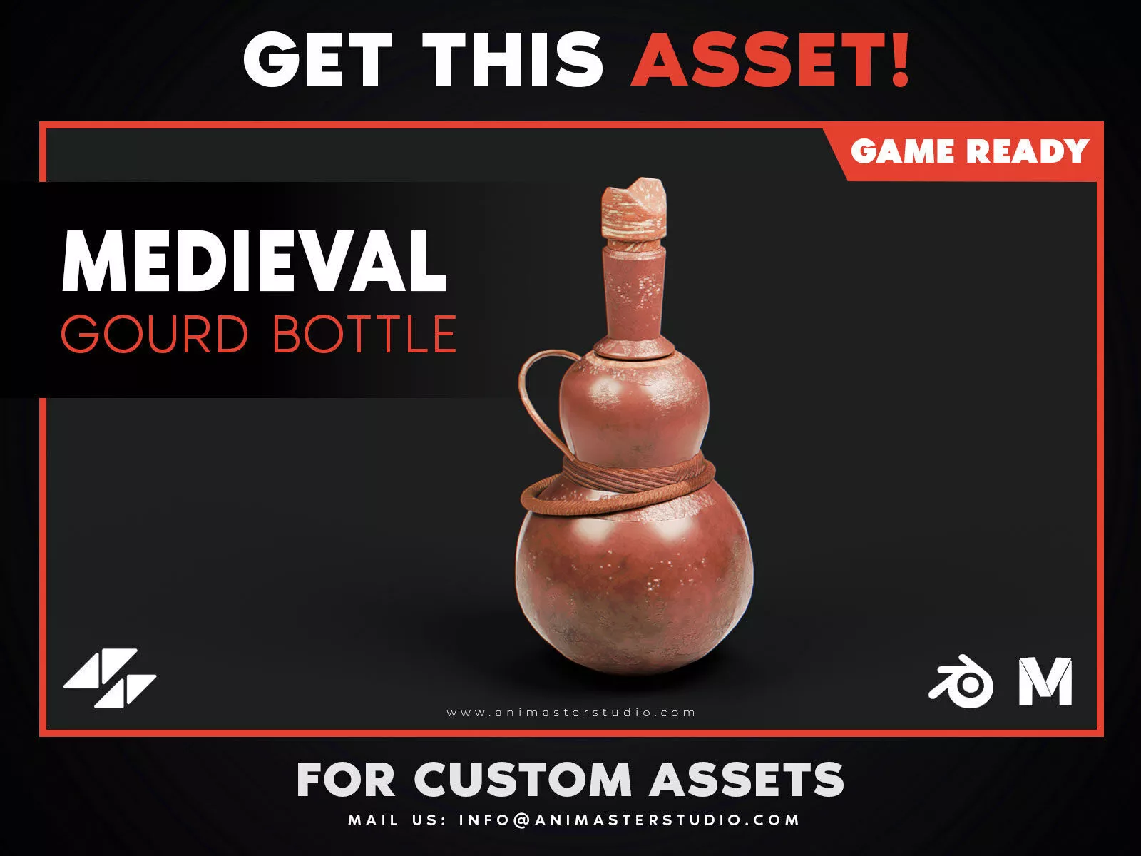 Medieval Gourd Bottle - PBR Game Ready Low-poly 3D model