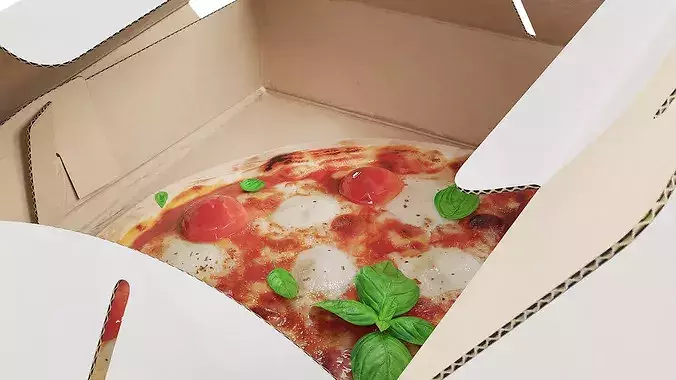 Pizza Margherita in Carton Box with Handles 3D model 5