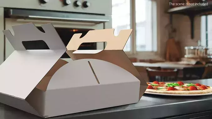 Pizza Margherita in Carton Box with Handles 3D model 4