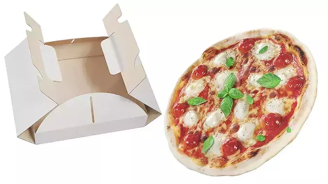 Pizza Margherita in Carton Box with Handles 3D model