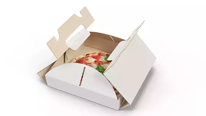 Pizza Margherita in Carton Box with Handles 3D model 2
